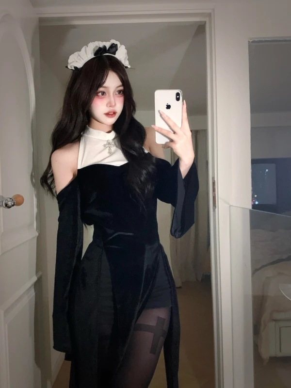 

Комплект из укороченного топа и шорт с высокой талией Pure Desire для женщин, модный костюм на Хэллоуин, облегающий, с длинным рукавом, на молнии