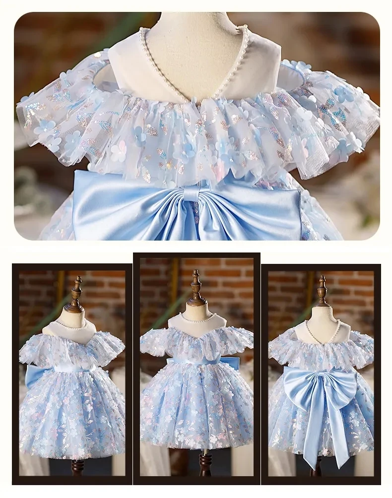 Floral dressBaby Girls Birthday Party Evening Dresses Summer Big bow Sequin Children Clothes Sweet Colorful Toddler Kids Costume