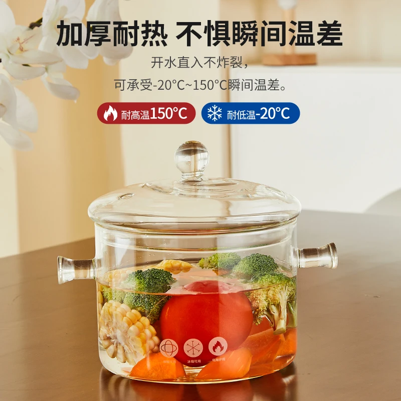 وعاء زجاجي مفتوح للحرق المباشر من البورسليكات العالية ومقاوم لدرجات الحرارة العالية وعاء حساء بكلتا الأذنين شفاف من السيراميك الكهربائي #2