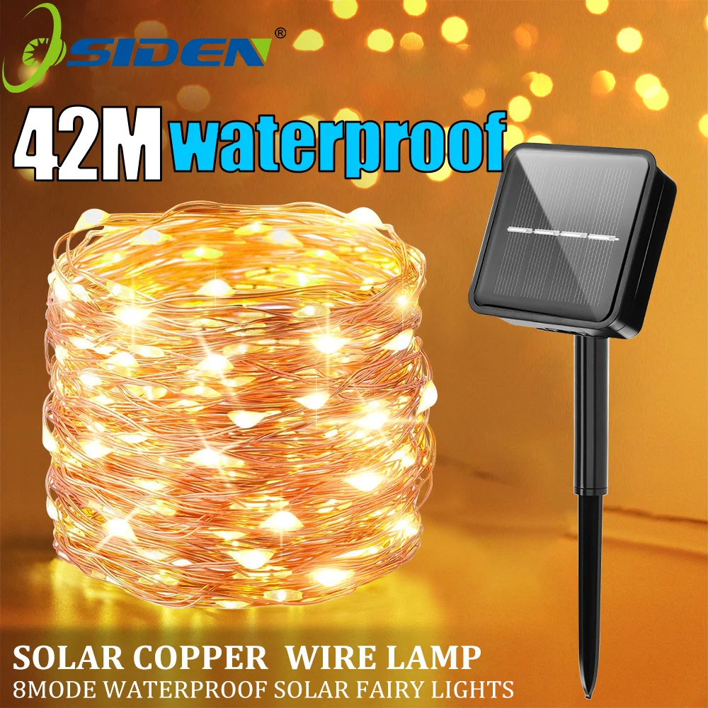 7M/12M/22/32M/42M Solar Fairy Light Led Outdoor Garland String Lights Waterproof Camping Garland Garden Decor Copper Wire Light