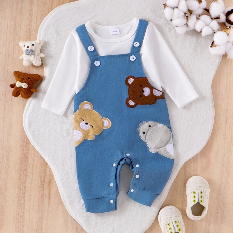 Infant Baby Boys Fall Clothes Set Round Neck t-Shirt Animal Print Romper Clothes Set Autumn Clothes Newborn Boys 2 Pcs Outfits