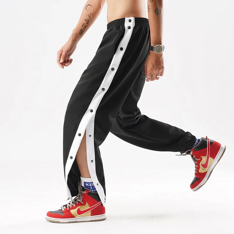 Men Jogger Pants Fashion Contrast Color Sides Buttons Stretch Workout Long Trousers Male Casual Sports Sweatpants Streetwear