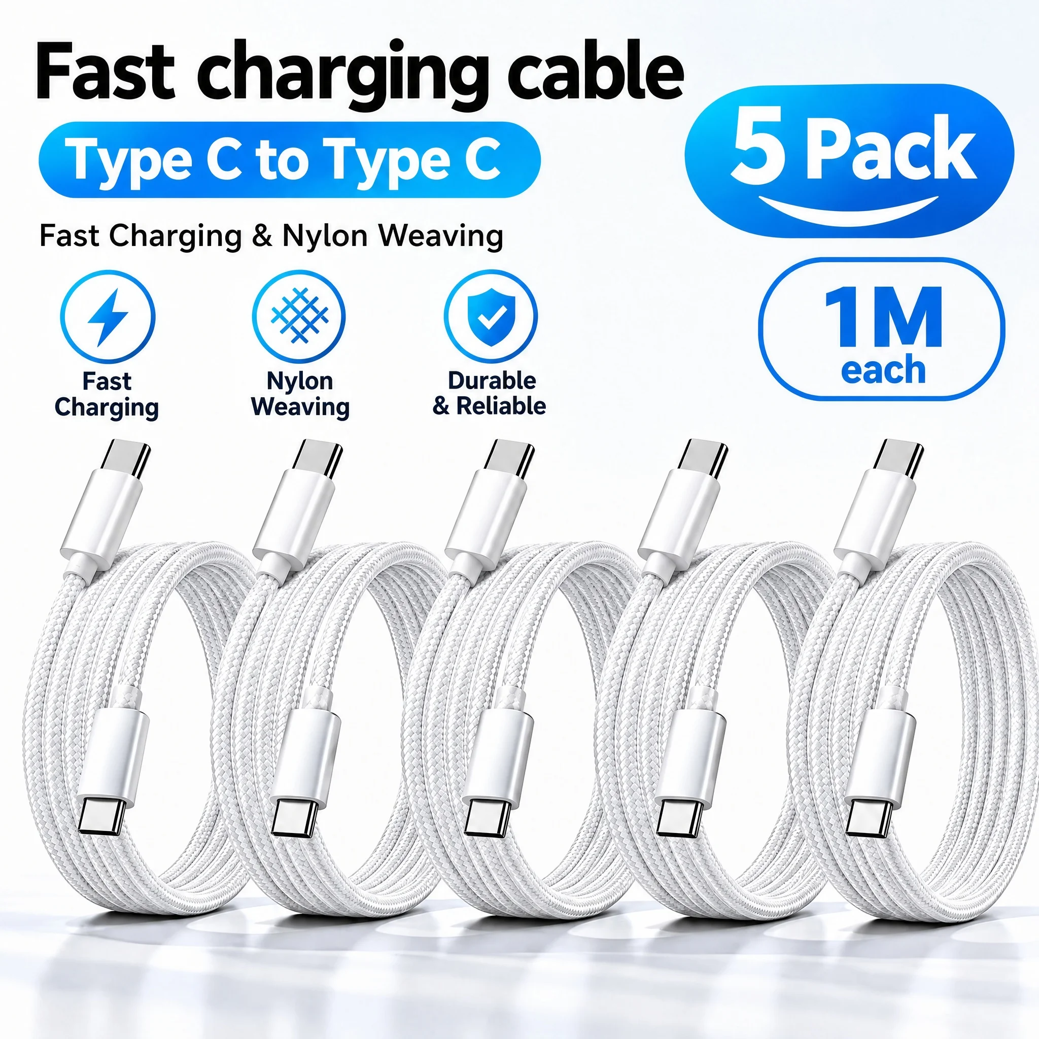 5Pcs 60W Fast Charging Data Cable, Type-C To Type-C Data Cable, Multifunctional Data Cable, Suitable For IPhone 18-15 Series, Samsung S25, Etc., Braided Type-C Charging Port