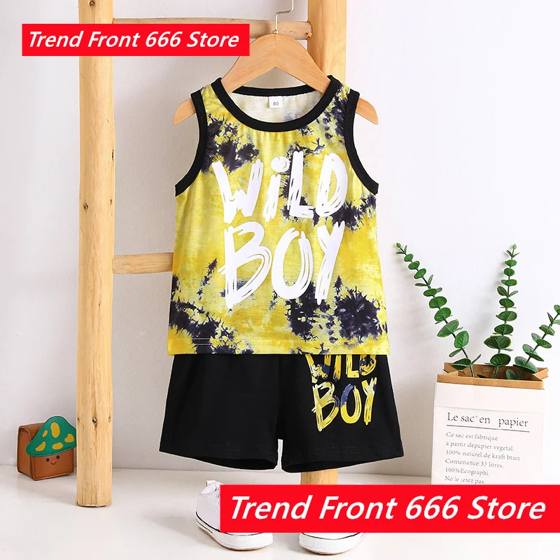 Wild Boy 3D Prited Boys Children's T-shirt Set Summer Kids Sleeveless Vest Tshirts +Shorts Sport Casual Wear Children's Clothing