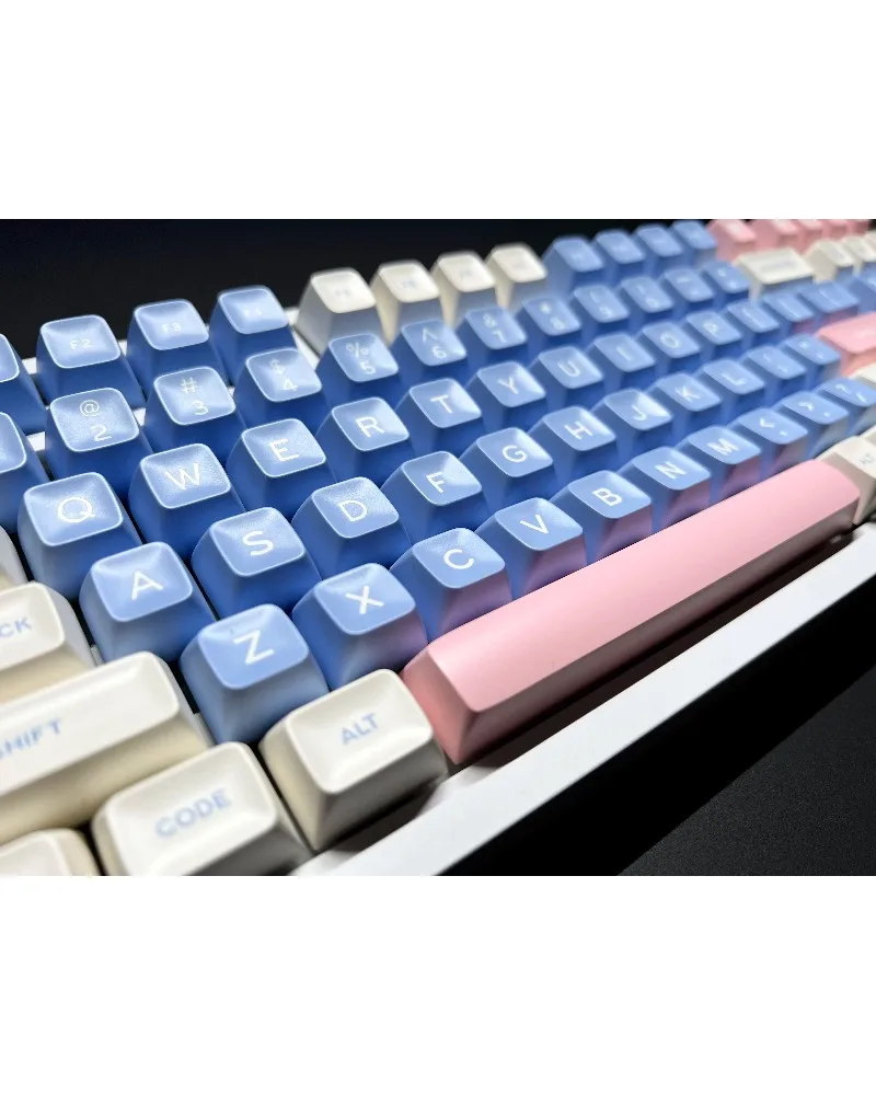 pastel blue pink and white two tone pbt keycaps set durable high quality for gaming mechanical keyboards