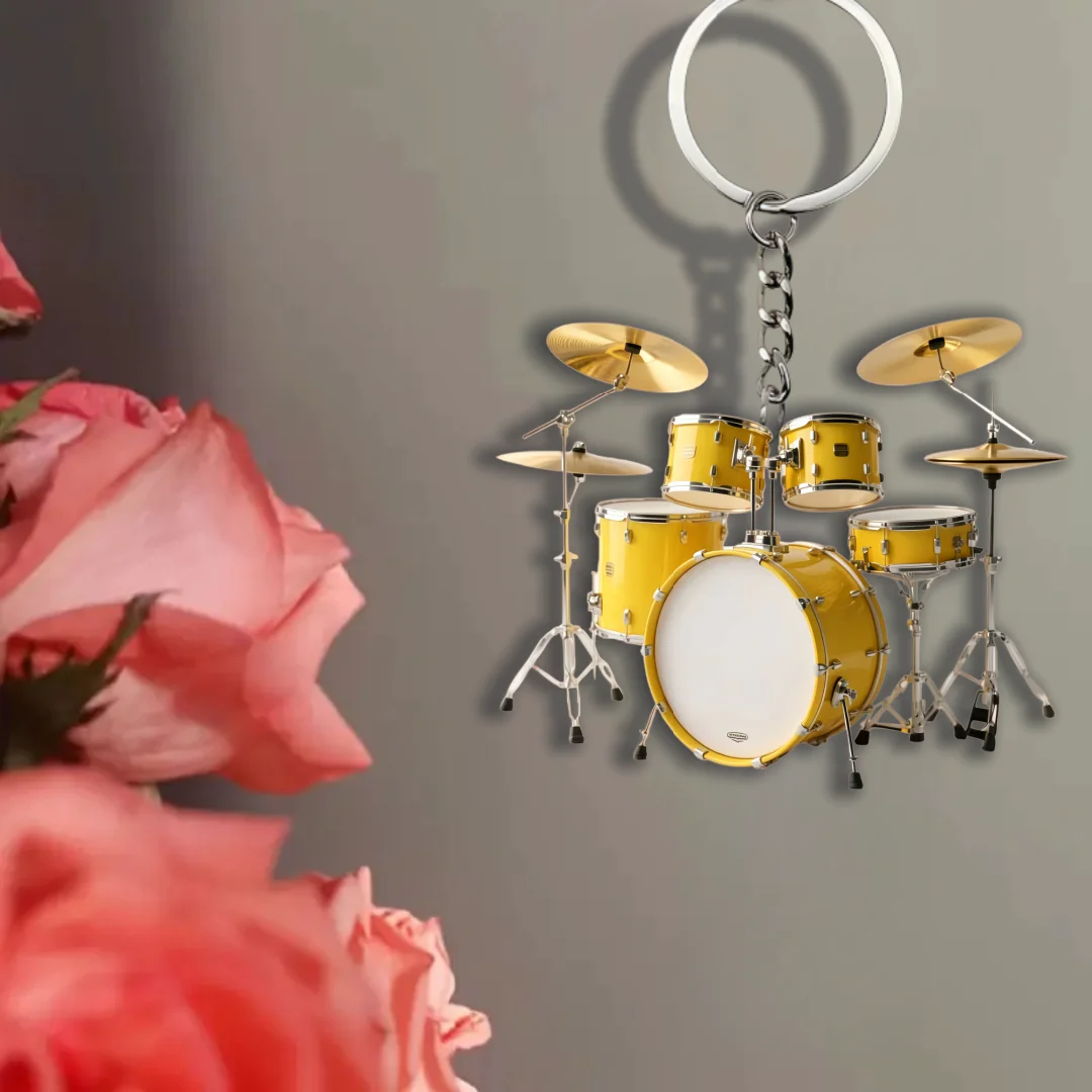 2D Drum Kit Keychain Personalized Acrylic Pendant Versatile Charm Decor for Car Mirror Backpacks Keys Festive Party Office Gift