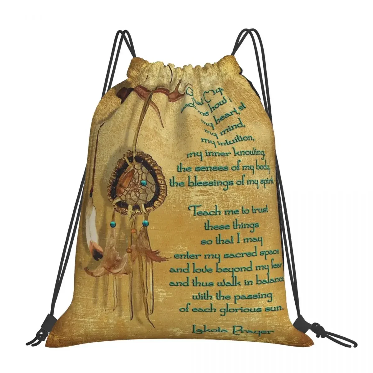 

Lakota Prayer Dream Catcher Backpacks Portable Drawstring Bags Drawstring Bundle Pocket Sports Bag BookBag For Man Woman School