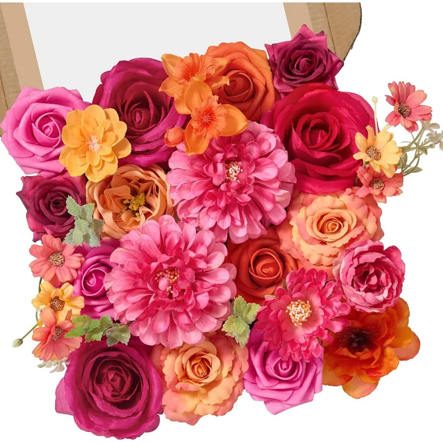 

Artificial Flowers Orange and Hot Pink Silk Fake Flowers for DIY Wedding Bouquets Cake Flowers for Table Centerpieces Party Hom