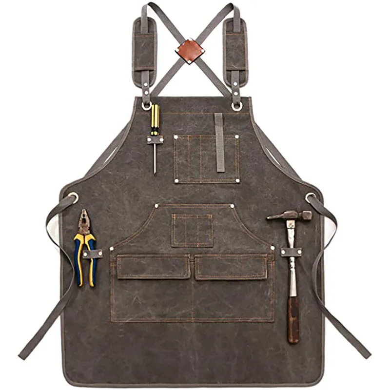 Simple thickened wear-resistant canvas apron, woodworking and gardening work clothes, tool storage, waterproof apron