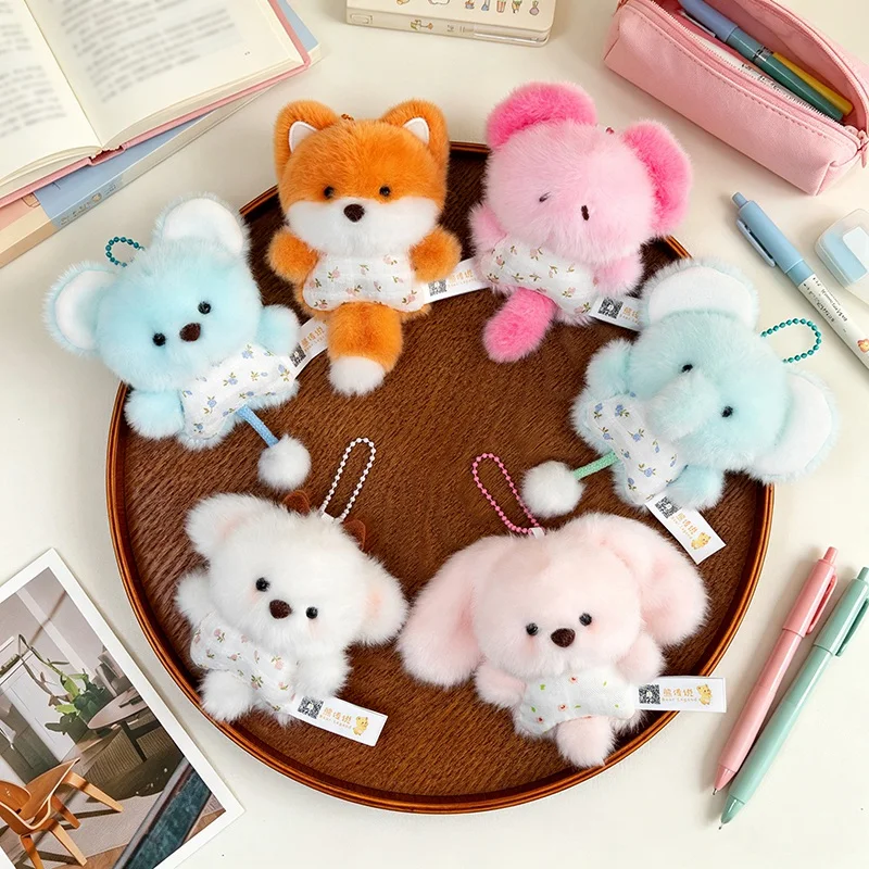 9-11cm Mini Animal Plush Pendant Keychain Elephant Lamb Salamander Mouse Fox Plush Toys Companion Doll Bag Gift view 2