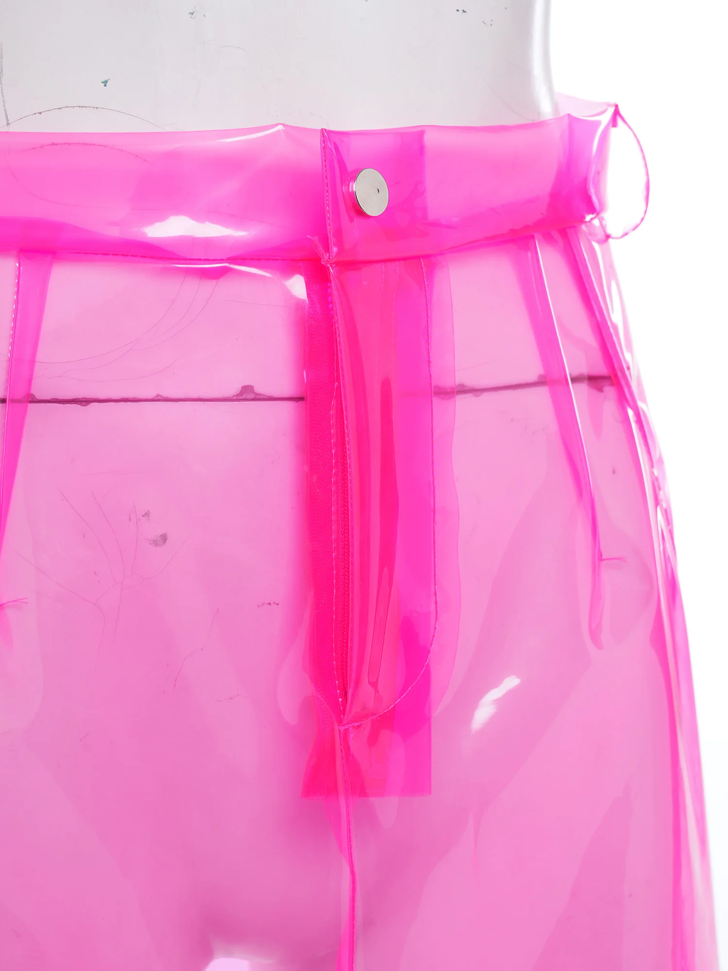 Womens PVC Transparent Mini Skirt See Through High Waist Bodycon A-line Skirt with Pockets Bikini Cover Up Micro Skirt Beachwear