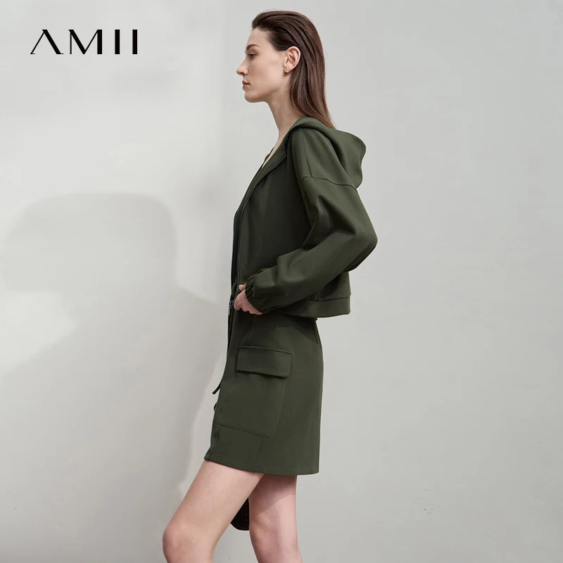 AMII Minimalist Casual Skirts For Women 2025 Autumn Sports Drawstring Waist Knit Cotton Skirts Office Lady Mini Skirts 12543139