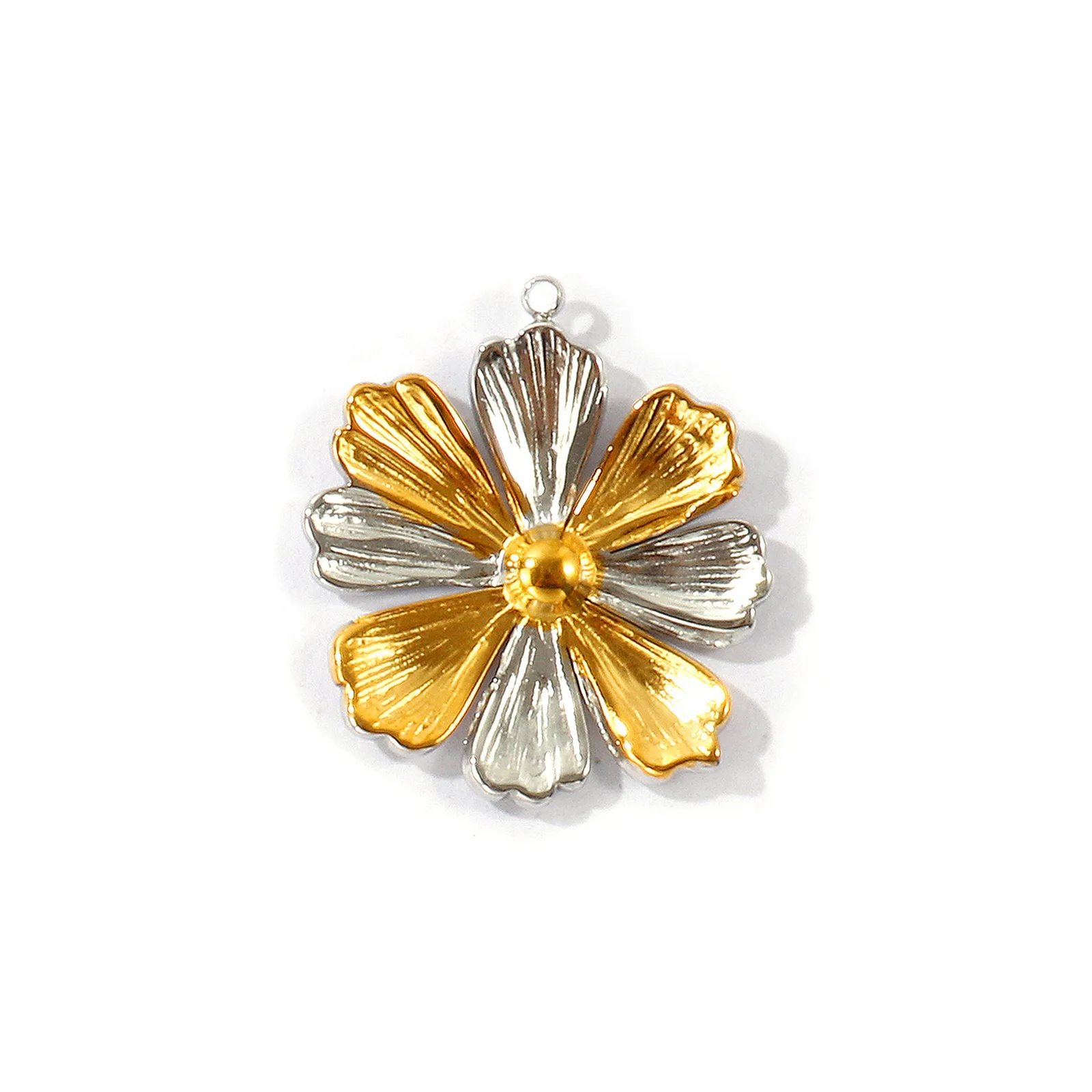 2 Stück zweifarbige Sonnenblumen-Anhänger, 18 Karat vergoldet, aus Edelstahl 304, zum Basteln von Schmuck und Halsketten, Großhandel. – Detail 5