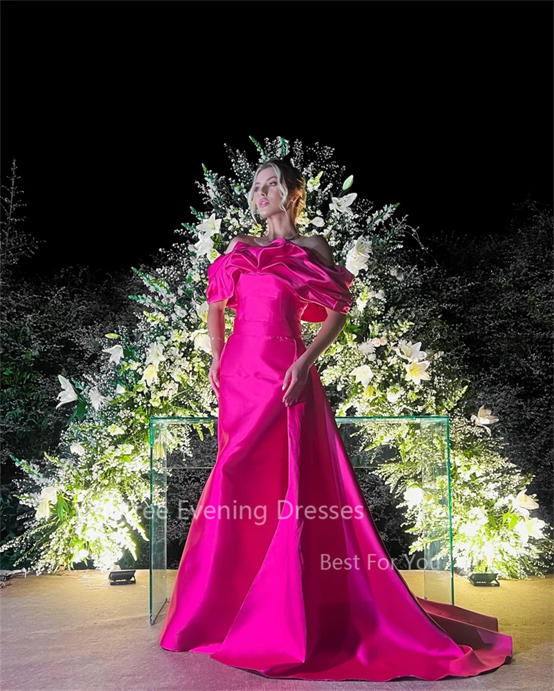 Eightree Fuchsia Long Party Dresses Off the Shoulder Women Satin فساتين السهرة Elegant Floor-Length Sexy Evening Dress 2024