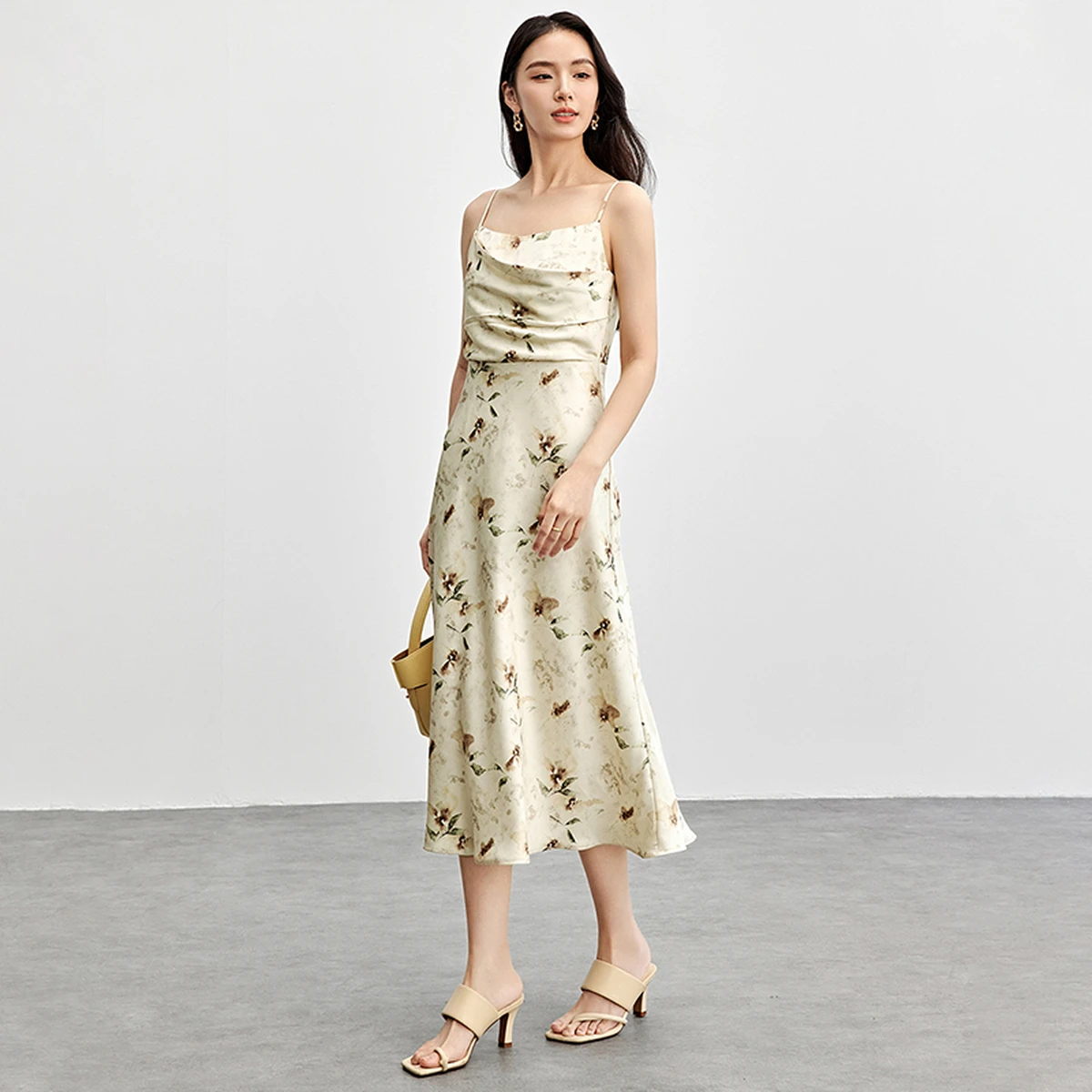 

SENTUBILA Women's Printing Dress 2025 Autumn New Double Layer Neckline Elegant Holiday Casual H-Line Suspender Dress 151L87844