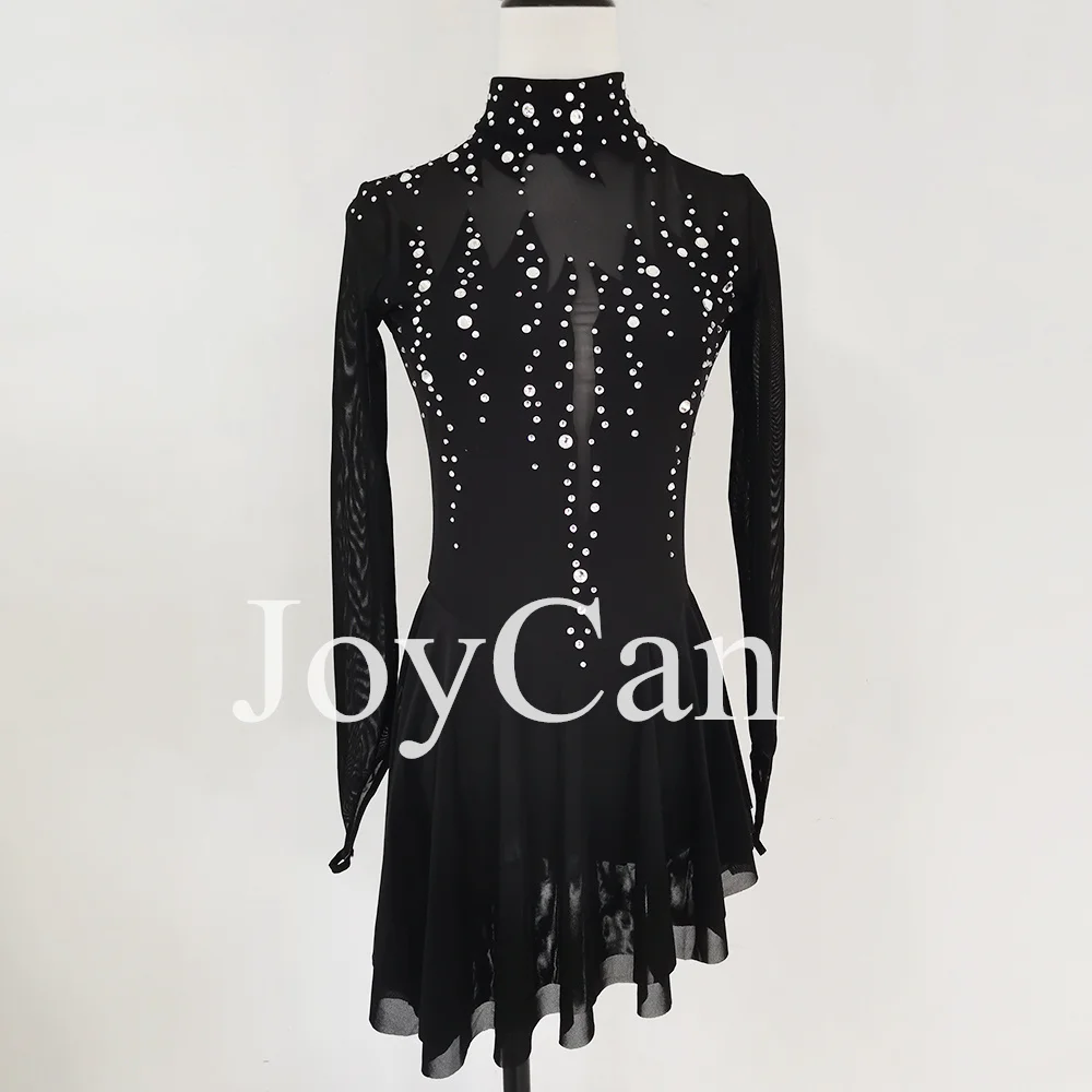 

JoyCan Ice Figure Skating Dress Girls Black Spandex Stretchy Mesh Competition Dance Wear Customized