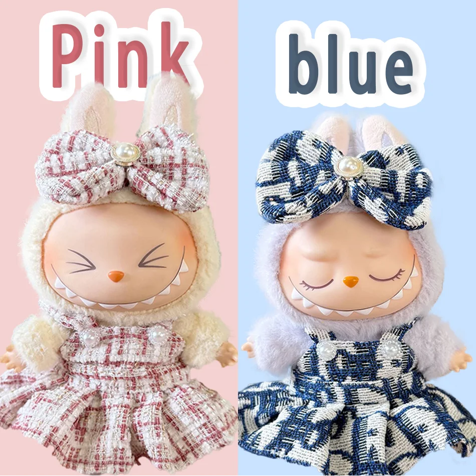 

15-17cm Doll Clothing Accessories Labubu Fashion Designer Black and White Checkered Dress Set DIY Mini Doll Clothing Girl Gift