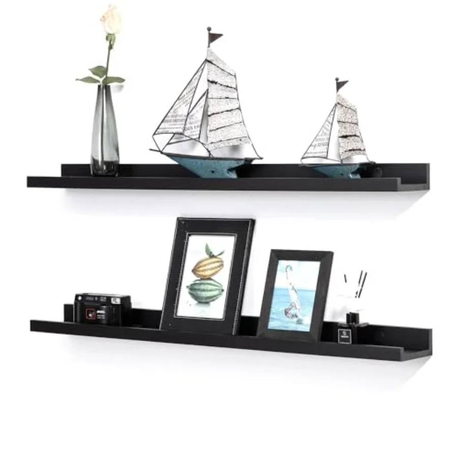

24 Inch Picture Ledge Shelves Set of 3 Rustic Wood Floating Shelves for Photo Frames Nursery and Book Shelves Wall Mounted Bath