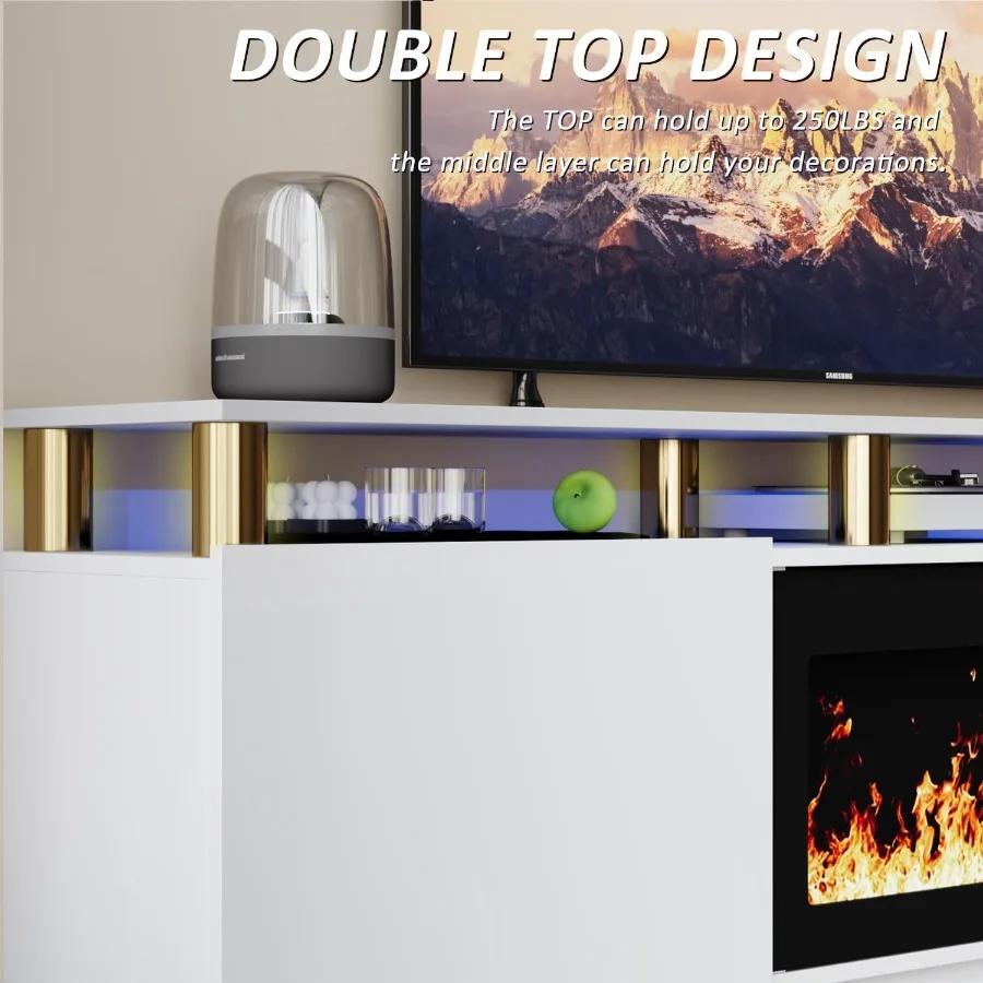 حامل تلفزيون مدفأة 80 بوصة لأجهزة التلفاز حتى 90 بوصة مع مدفأة كهربائية مقاس 36 بوصة عن بعد مركز ترفيه حديث باللون الأسود مع #6