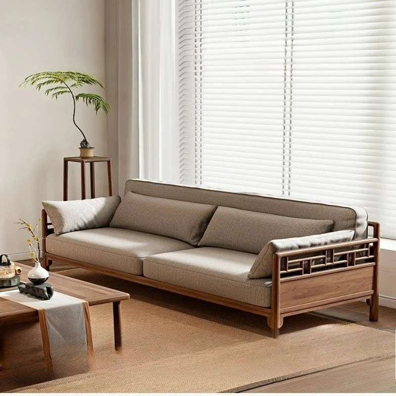 lt New Chinese Solid Wood Sofa Song Combination Black Walnut Zen
