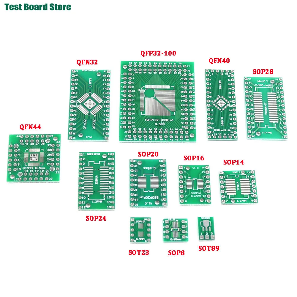 1pc SOP Patch Adapter Board SOP20 QFN20 QFP32 SSOP32 QFN32 QFN40 QFP44/48 TSSOP24 SSOP24 SOP28 TQFP QFN IC Test Board PCB Board