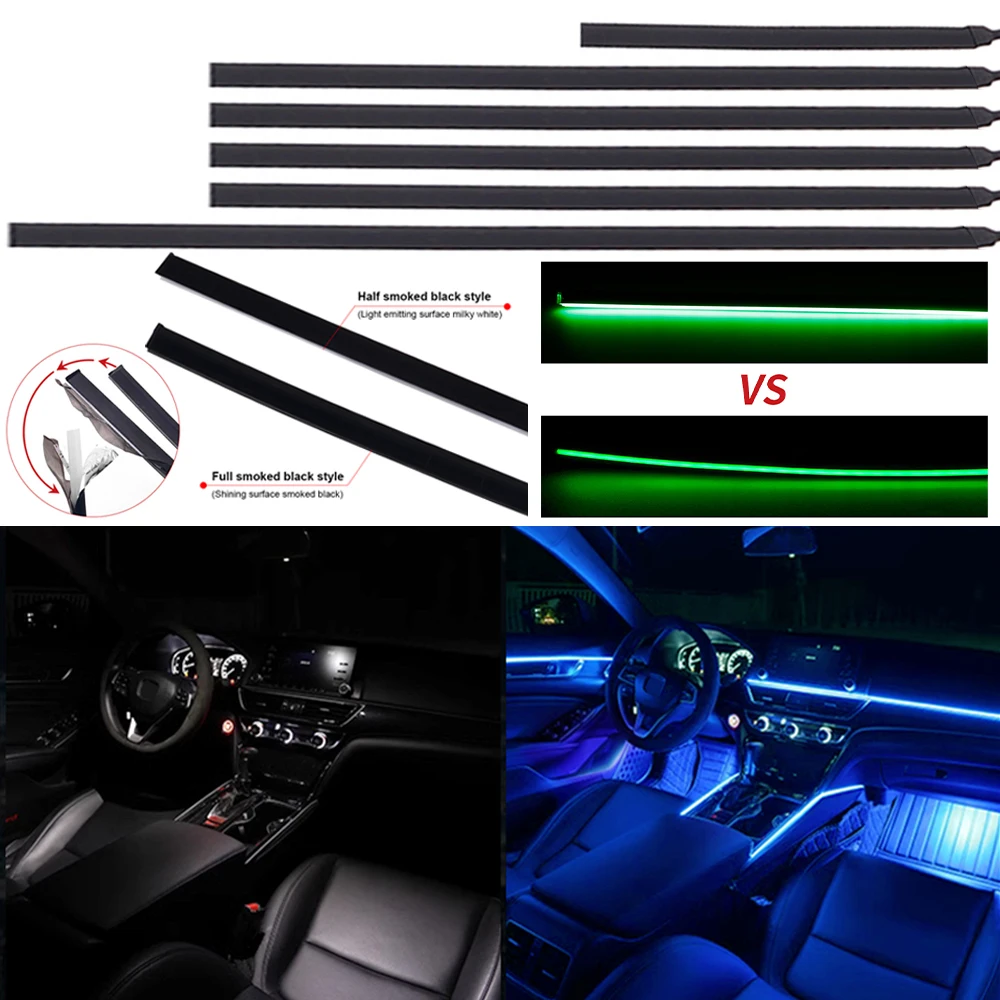 18 in 1 Newest Hidden Car LED Ambient Light Smoke Matt Black Acrylic Strip RGB Symphony Interior Decoration Atmosphere Light Kit