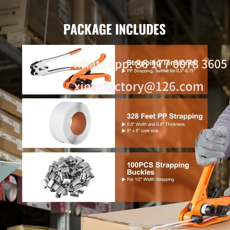 Kit de bandas de flejado de embalaje de paleta personalizable con sellador de bandas tensor Banda PP de 328 pies 100 sellos metálicos para cinturón de embalaje