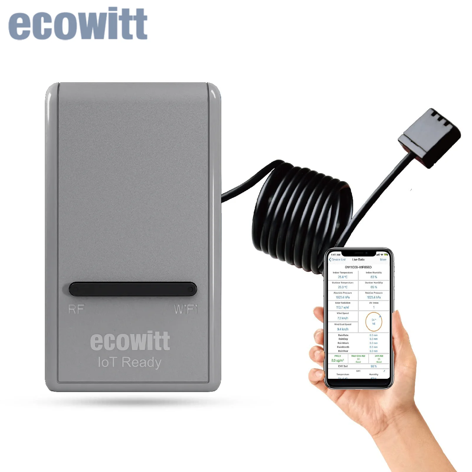 Ecowitt-gateway de Hub Wi-fi Termômetro Integrado Higrômetro Sensor de Pressão Barométrica Suporte a Dispositivo Iot Wfc01 Ac1100 Gw1200