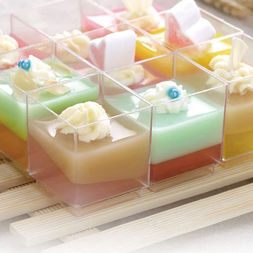 

20 шт. прозрачные чашки тирамису, квадратные контейнеры для десертного желейного мусса, безопасные прочные многоразовые чашки для мусса