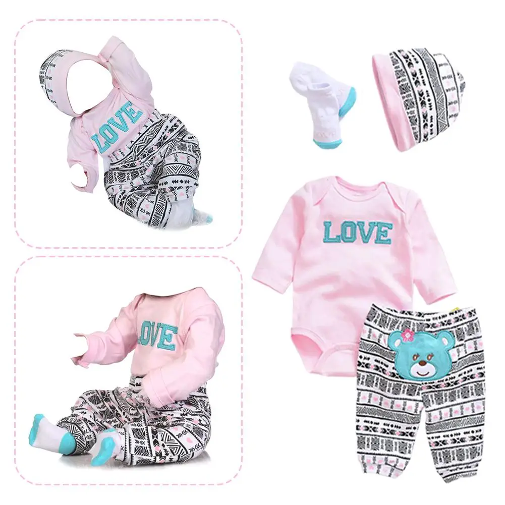 Reborn Girl Baby Doll Outfits Accessories Set Fits 50-55 Cm Reborn Dolls Girl Clothes Pink Cloth