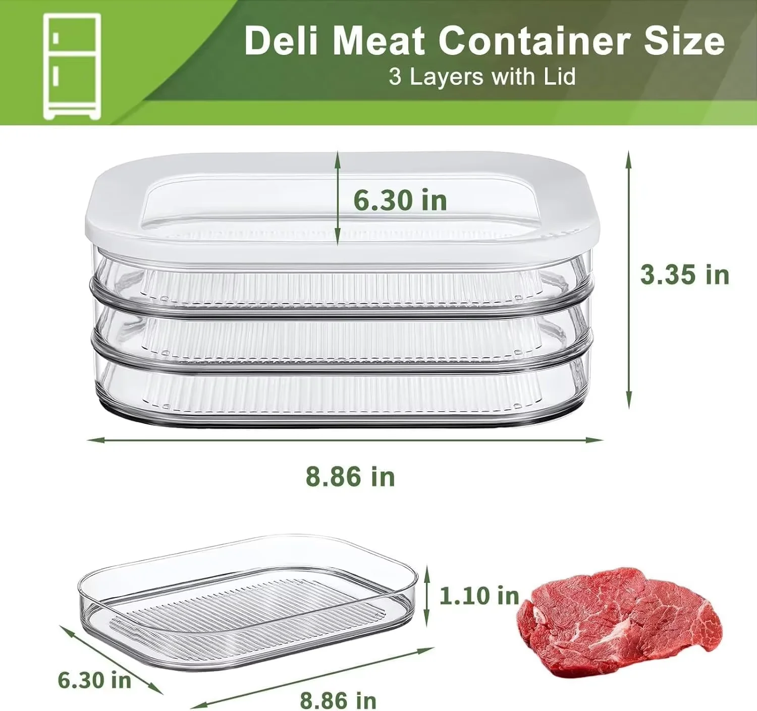 Meat Container for Fridge Bacon Lunch Meat Container for Refrigerator Meal Prep Containers Stackable Food Storage Boxes with Lid image 5