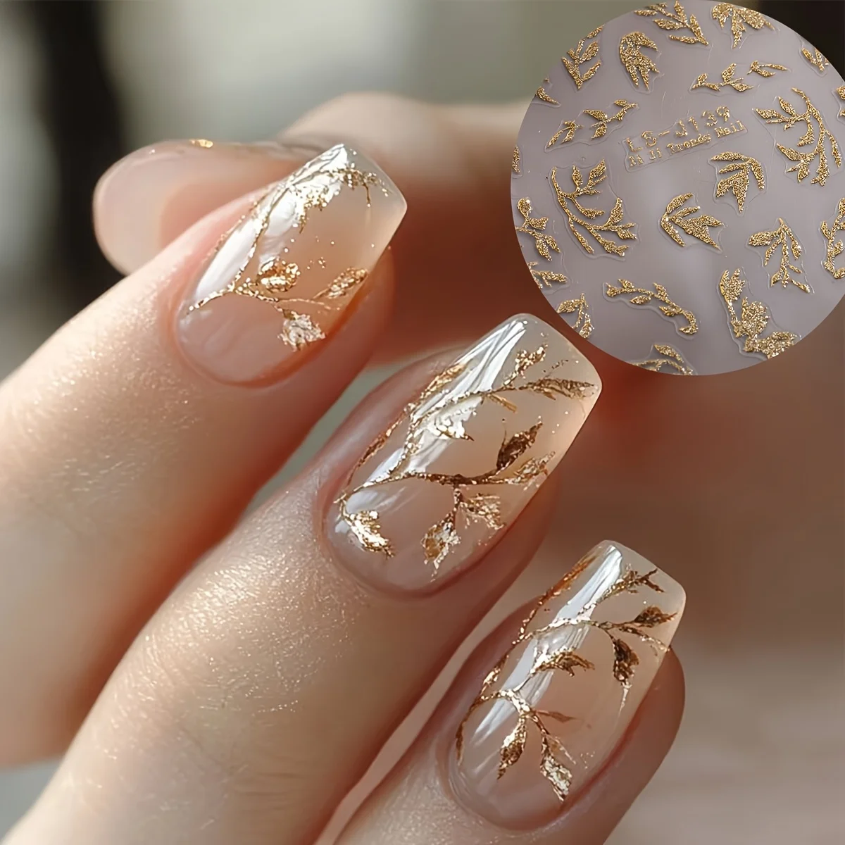 3D Golden Glitter Leaf Nail Art Stickers - Shiny Self-Adhesive Nail Decorations, Suitable for DIY Nail Design, Elegant Floral Patterns in Golden and White, Perfect for Parties, Weddings, and Special Occasions, Nail Art Accessories, Wedding Nail