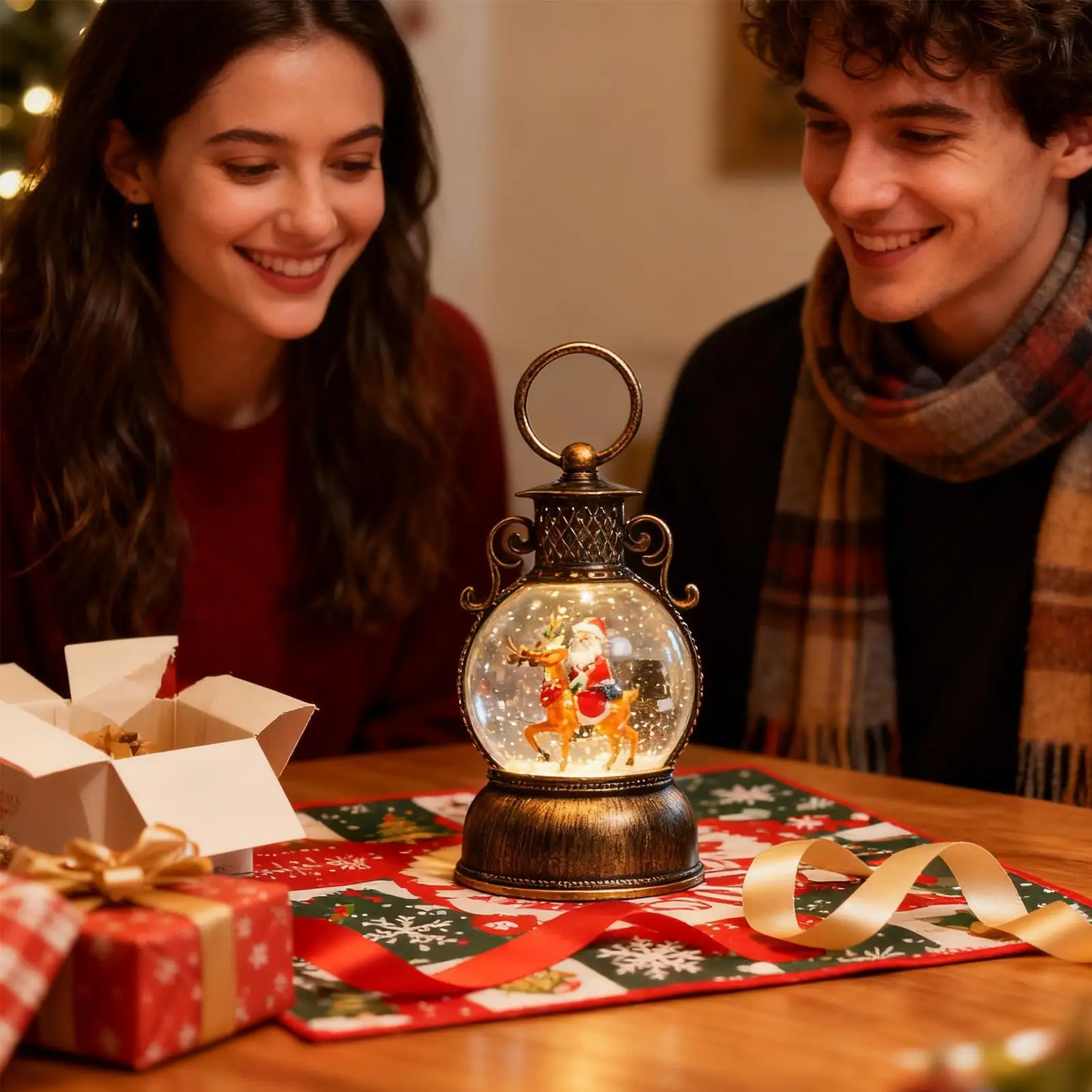 Linterna con forma de globo de nieve de Papá Noel, temporizador de 6 horas con música, decoración navideña de globo de nieve brillante para amigos, adolescentes, hombres y mujeres