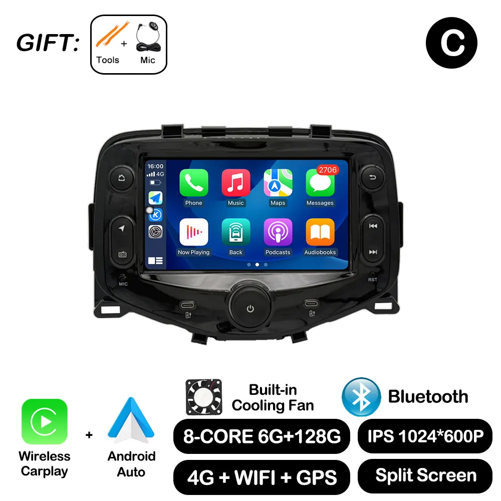 Android Auto for Toyota Aygo Peugeot 108 Citroen C1 2014 - 2021 Autoradio Car Radio Multimedia Player Carplay GPS Navi DSP