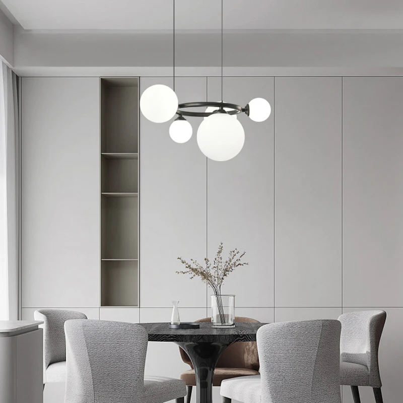 Imagem -04 - Modern White Glass Pendant Lights Black Brass Ring g9 Bulbo Apto para Foyer Restaurante Roon Pendurado Lâmpada Nordic Home Deco