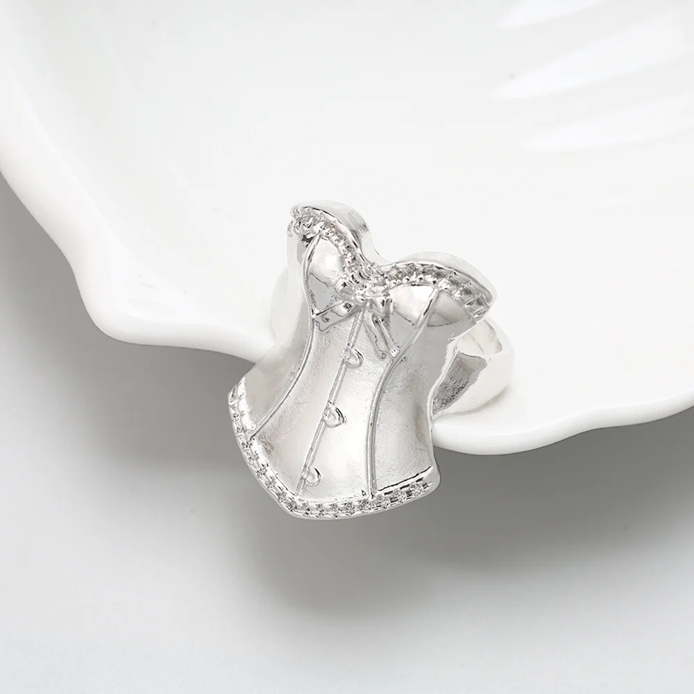 Fashion Elegant Geometric Material Corset Shape Ring for Men Women Jewelry Accessories Princess Hem Unique Statement Finger Ring