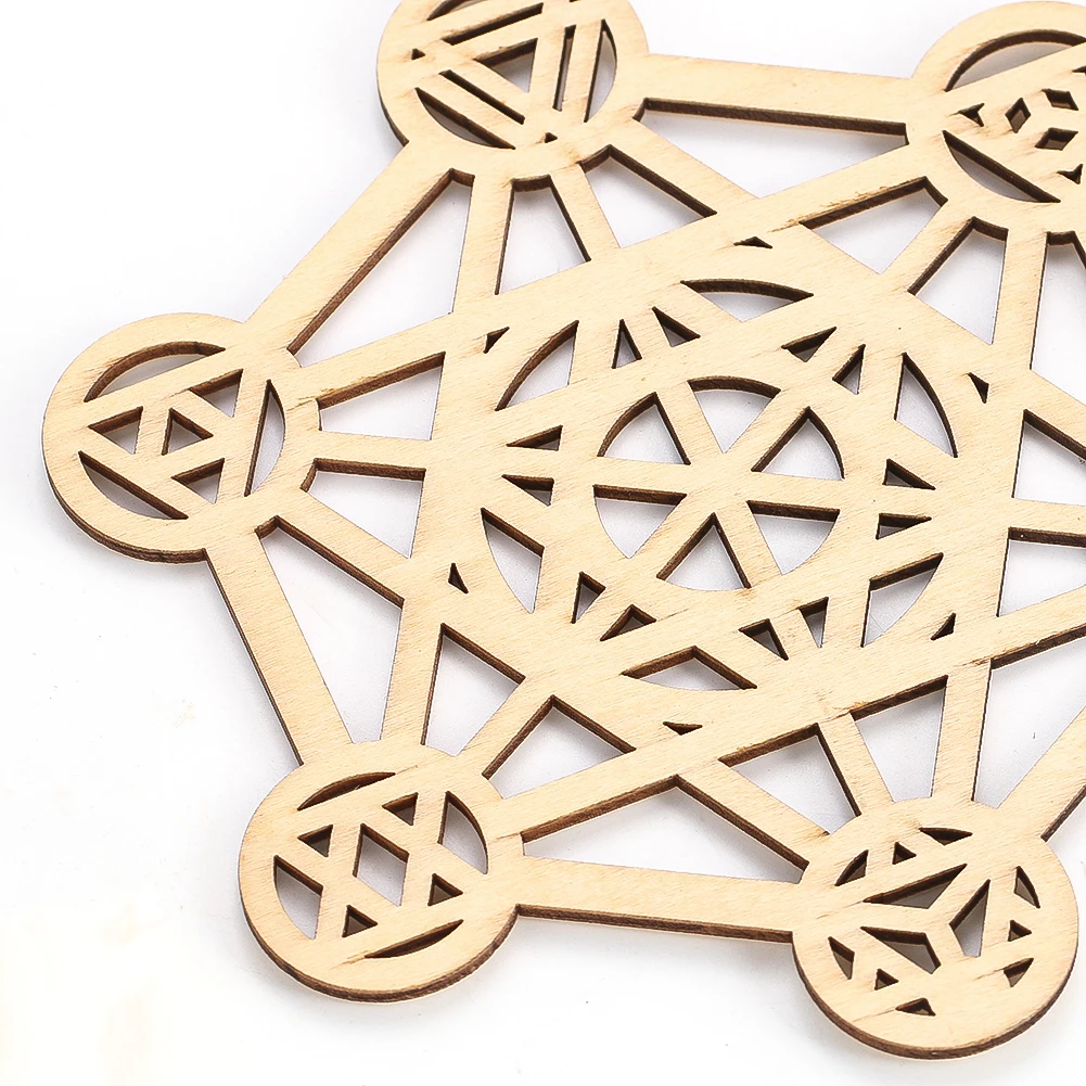 Metatron\'s Cube Sacred Geometry Wood Board Hexagram Wall Art Hanging Decor Yoga Meditation Spiritual Crystal Grid Display Base
