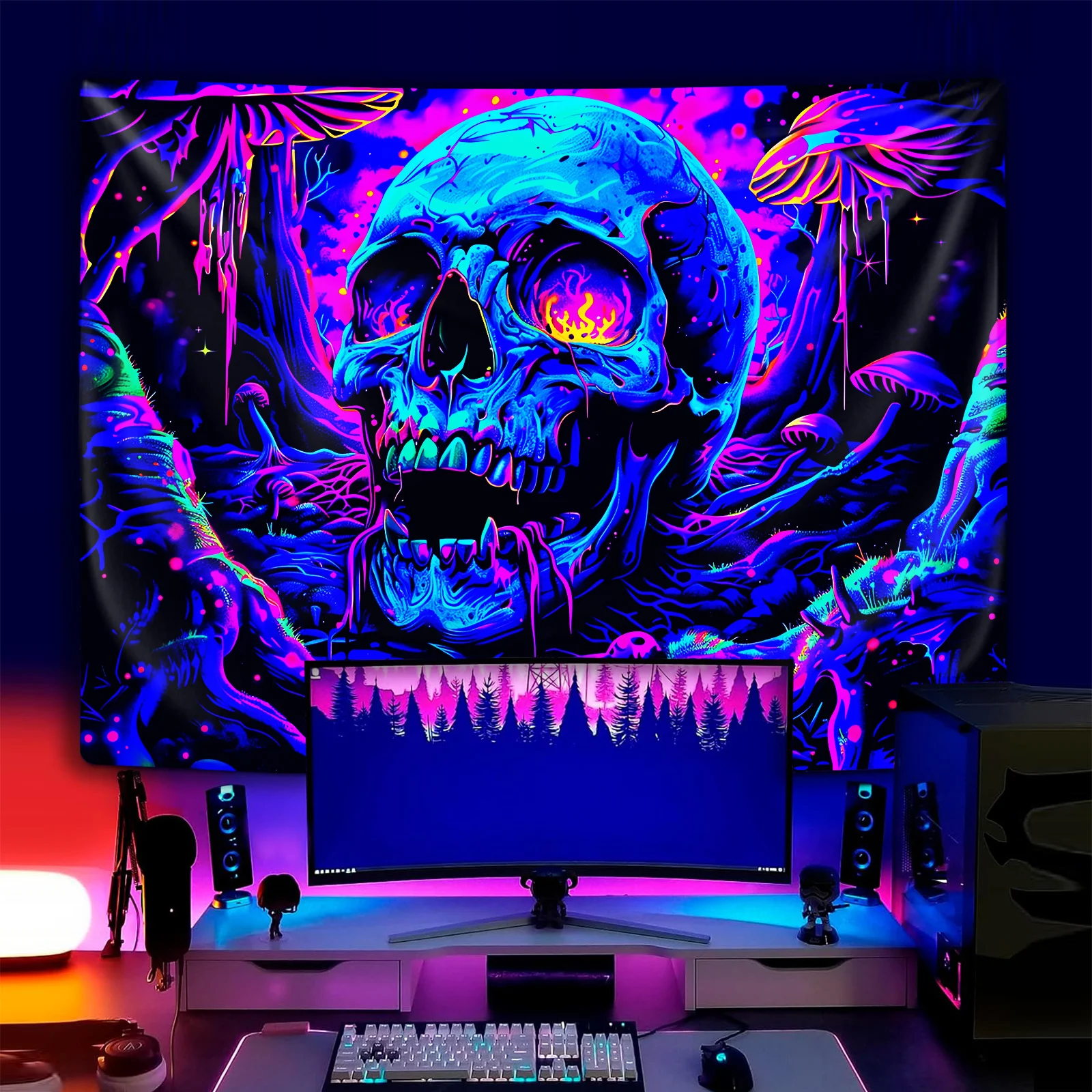 VIKAMA جمجمة الملكة نسيج الظلام نمط الجدار الشنق غرفة نوم موضوع ديكور الحفلات القوطية غرفة المعيشة ديكور