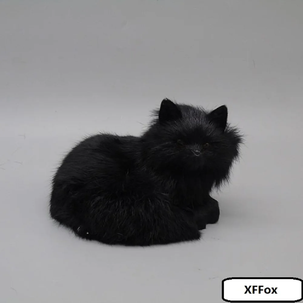 Creative Black Fox Model Simulation Plastic & Furs Curling Design Realistic Animal Sculpture Gift Aprox. 16x11.5x13 Cm