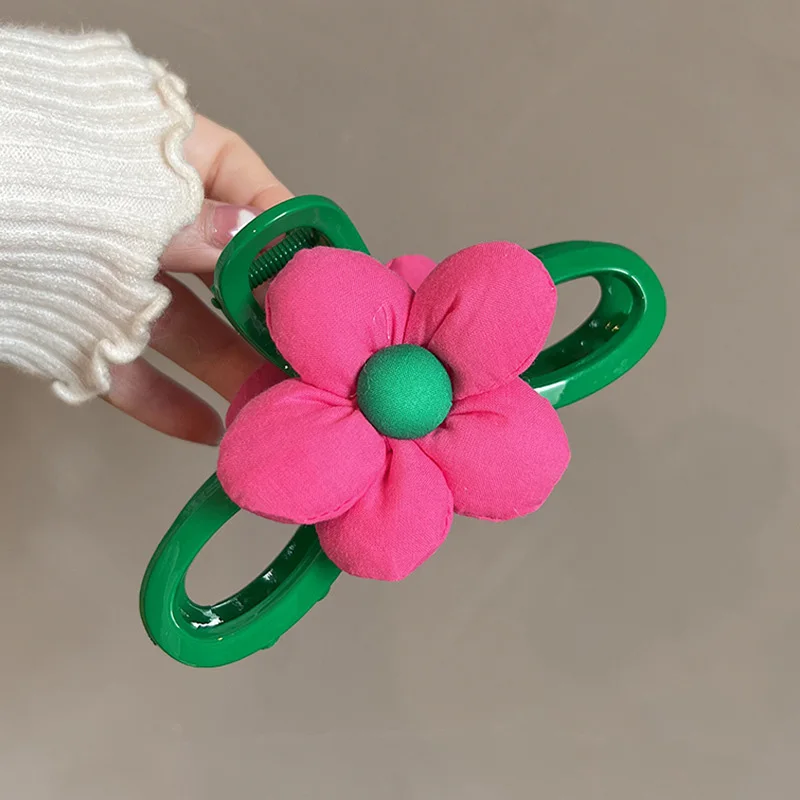 Pink Flower Hair Clips for Women Summer Elegant Large Shark Clip Temperament Girl Hair Accessories Korean Headwear 2024 New