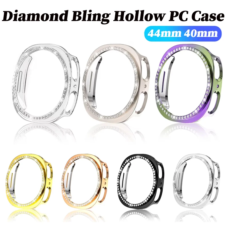 Diamond Hollow Case for Samsung Galaxy Watch 9 8 44mm 40mm PC Hard Bling Case for Series 8 9 Hollow Protective Cover Accessories