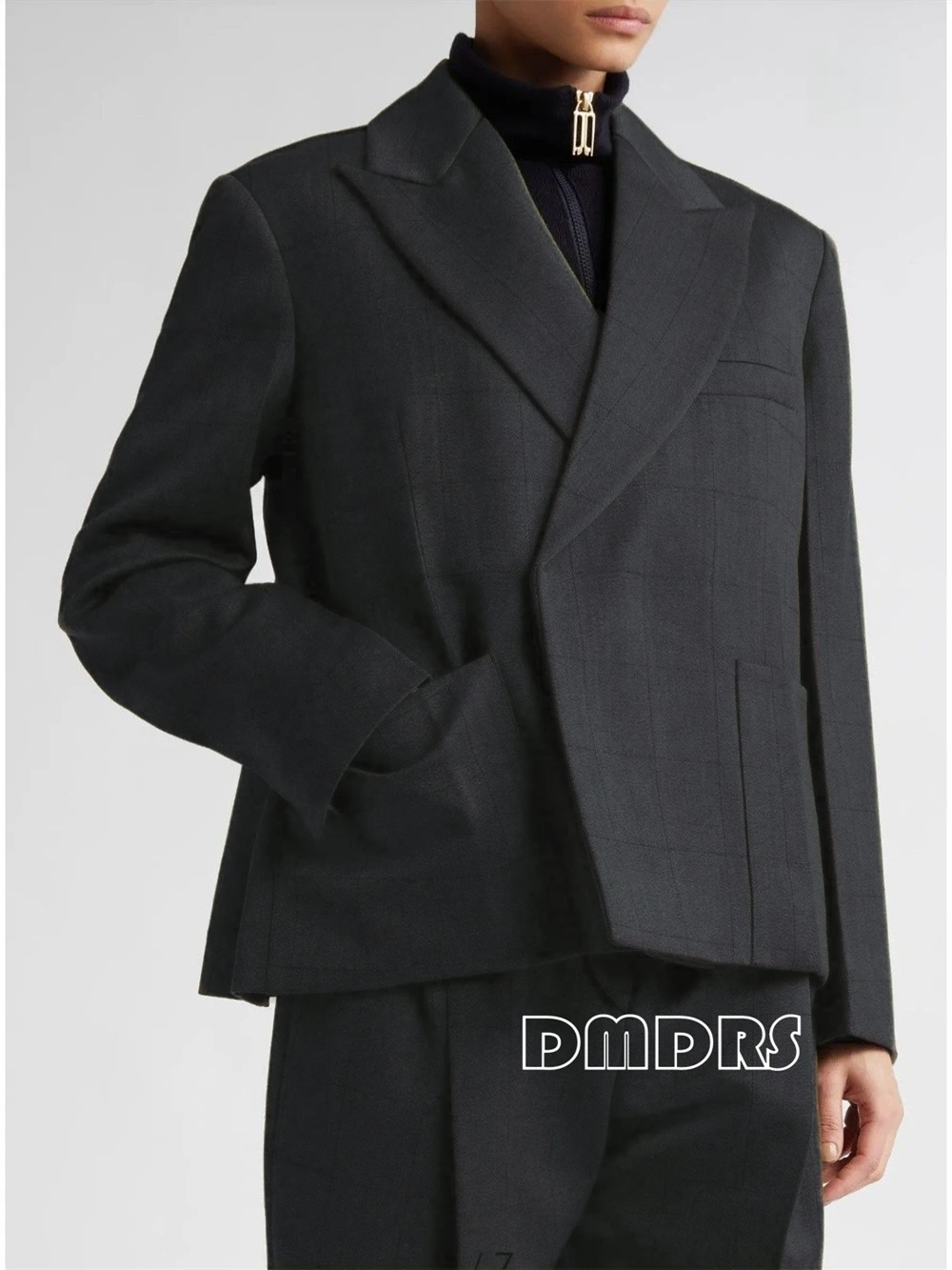 

Premium Plaid Mens Suit Set Invisible Closure Peak Lapel Suit Jacket with Pants, Custom Fit 2-Piece Business Suit Set, Plus Suit