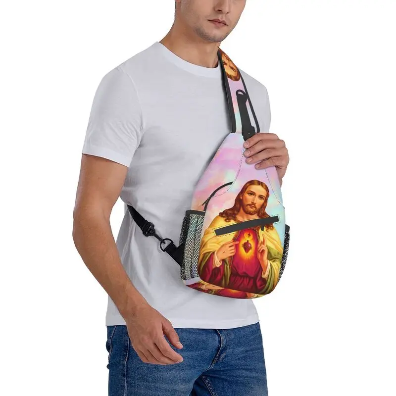 Saco de estilinete do Sagrado Coração de Jesus para viagem mochila de ombro para caminhada, cristão masculino, deus católico, legal