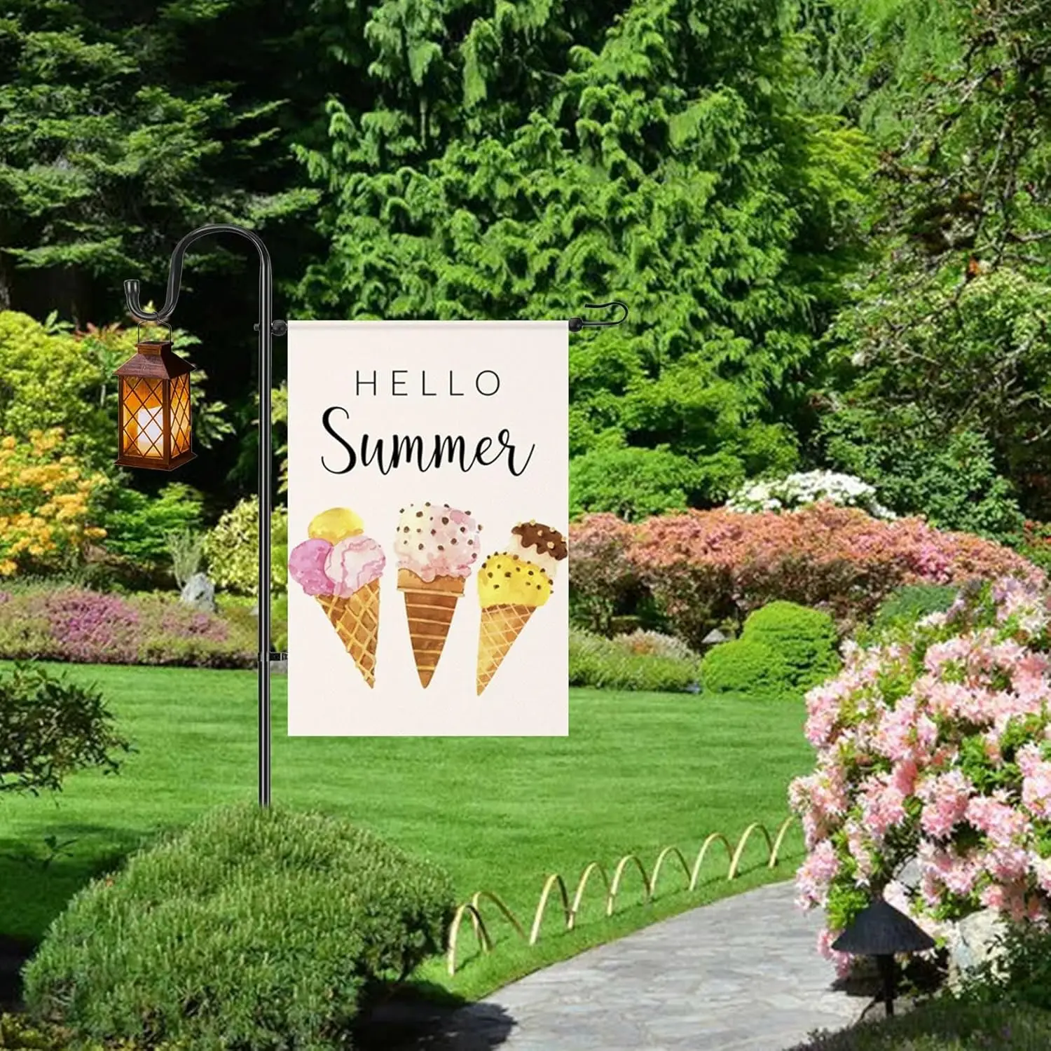 Hello Summer Welcome Garden Flag Ice Cream Garden Flag 12x18 inch Double Sided Small Burlap Yard Flag Vertical Seasonal Farmhous