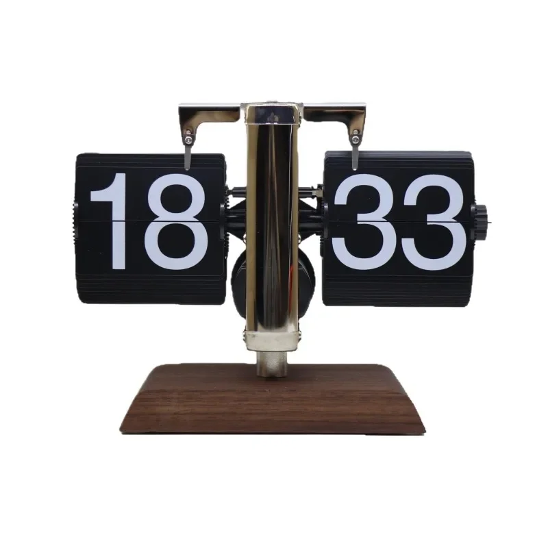 

New solid wood retro mechanical page turning clock, home desktop wood decoration page turning, personalized pendulum clock