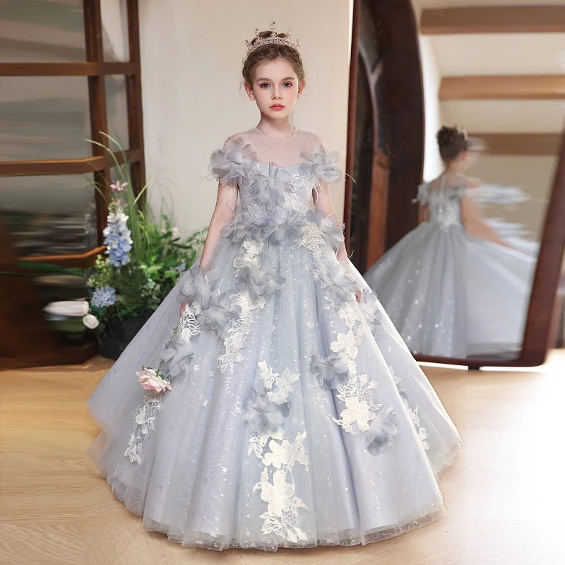 2026 Kids Fashion Elegant Formal New Gown Model Performance Pageant Dress Costume Floral Girl Birthday Party Children Princess