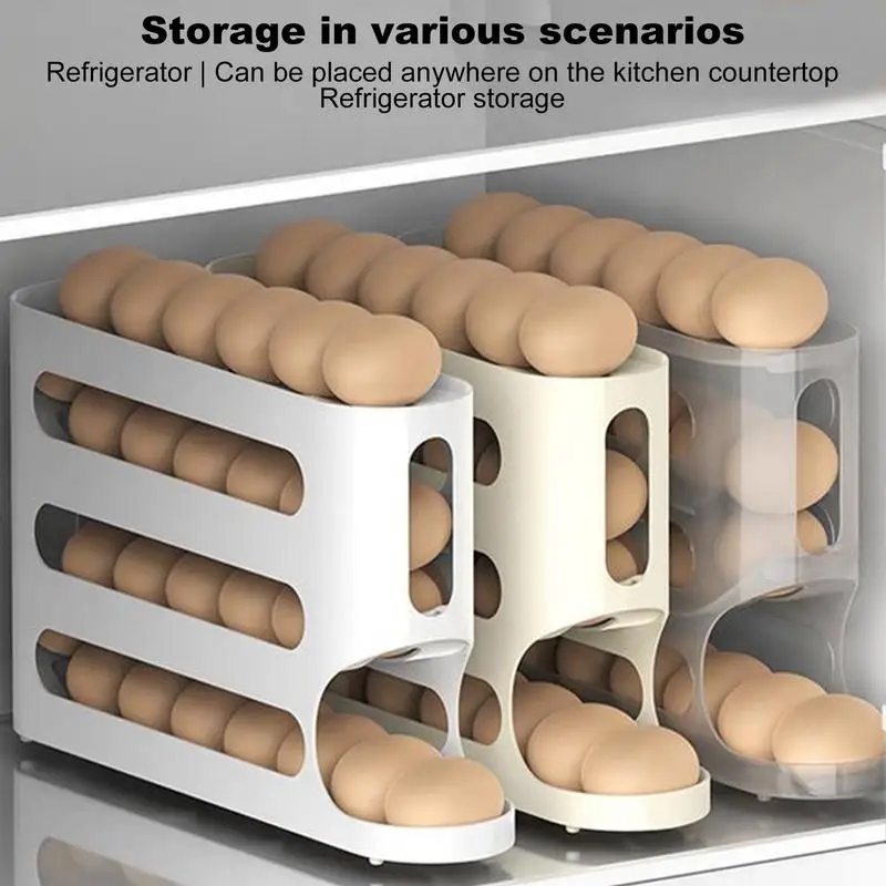 Egg Storage Box 4 Layers Rolling Egg Holder Automatic Egg Rack Food Grade Space-Saving Egg Organizer Large Capacity Egg