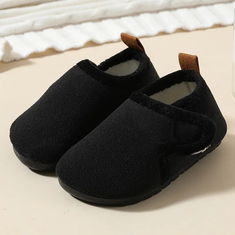 Autumn Winter Indoor Kids Shoes Anti Slip Soft Sole Children Floor Shoes Boys Girls Plush Warm Cotton Slipper Solid Home Shoes