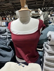 American Vintage Sleeveless T Shirt Women Summer Square Collar Solid Simple Casual T-shirts Vintage Cotton Basic Crop Top Y2k