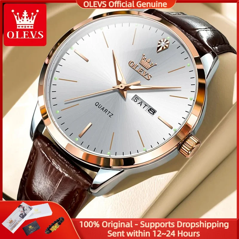 

OLEVS 2935 Мужские часы Элитный бренд Кварцевые часы Деловой кожаный ремешок Двойной календарь Водонепроницаемые мужские часы Relogios Masculino